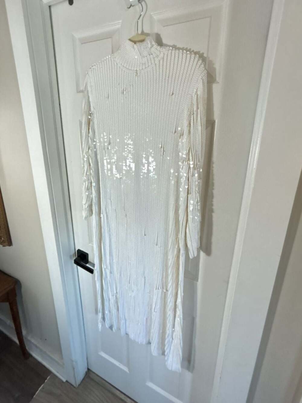 Zara Sequinned Knit Dress White Mock Neck Maxi Dress